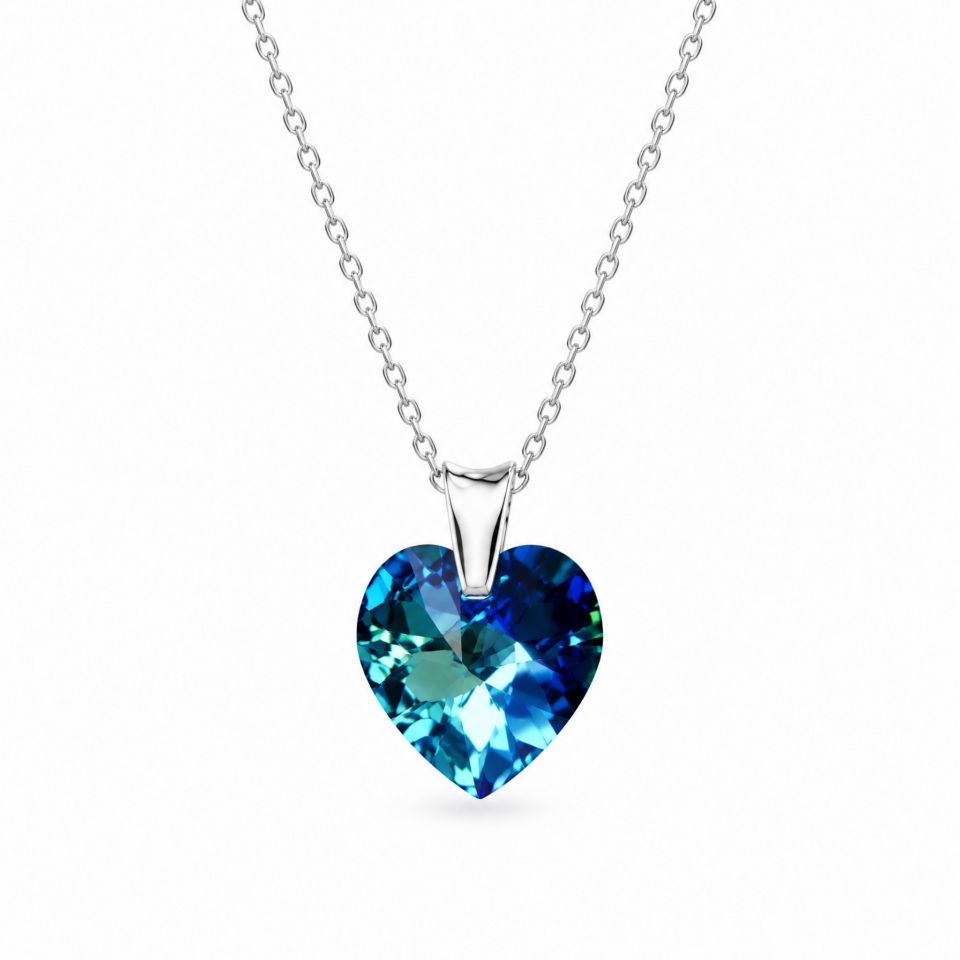 Сребърно колие с голямо кристално тъмносиньо сърце Swarovski