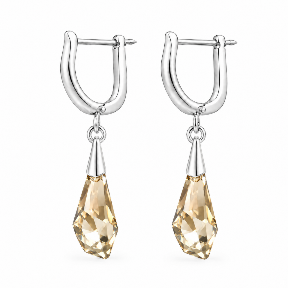 Сребърни обеци с кристал Swarovski в кехлибарен цвят